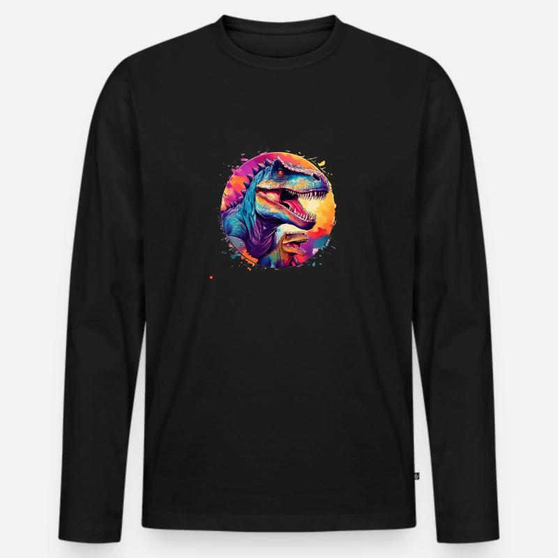 Bunter T-Rex - Männer Premium Bio Langarmshirt - Schwarz