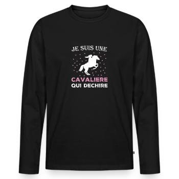 Je suis une cavalière qui déchire - T-shirt manches longues Premium bio Homme - noir - Devant - Nico (187cm)