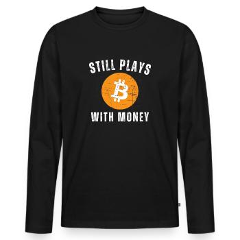 Joue toujours avec l’argent Bitcoin - T-shirt manches longues Premium bio Homme - noir - Devant - Nico (187cm)