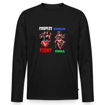 Couples fight, Singles chill – No Stress, Just Fun - Men's Premium Organic Long Sleeve Shirt - black - Front - Nico (187cm)