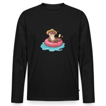 Otter auf Donut im Pool - Männer Premium Bio Langarmshirt - Schwarz - Vorne - Nico (187cm)
