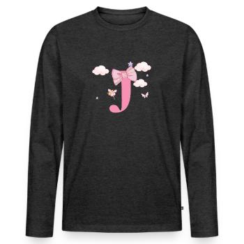 Lettre j rose nuages - T-shirt manches longues Premium bio Homme - anthracite chiné - Devant - Nico (187cm)