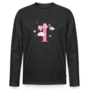 Lettre t rose nuages - T-shirt manches longues Premium bio Homme - anthracite chiné - Devant - Nico (187cm)