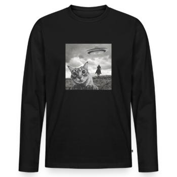 Drôle de chat Selfie OVNI - T-shirt manches longues Premium bio Homme - noir - Devant - Nico (187cm)