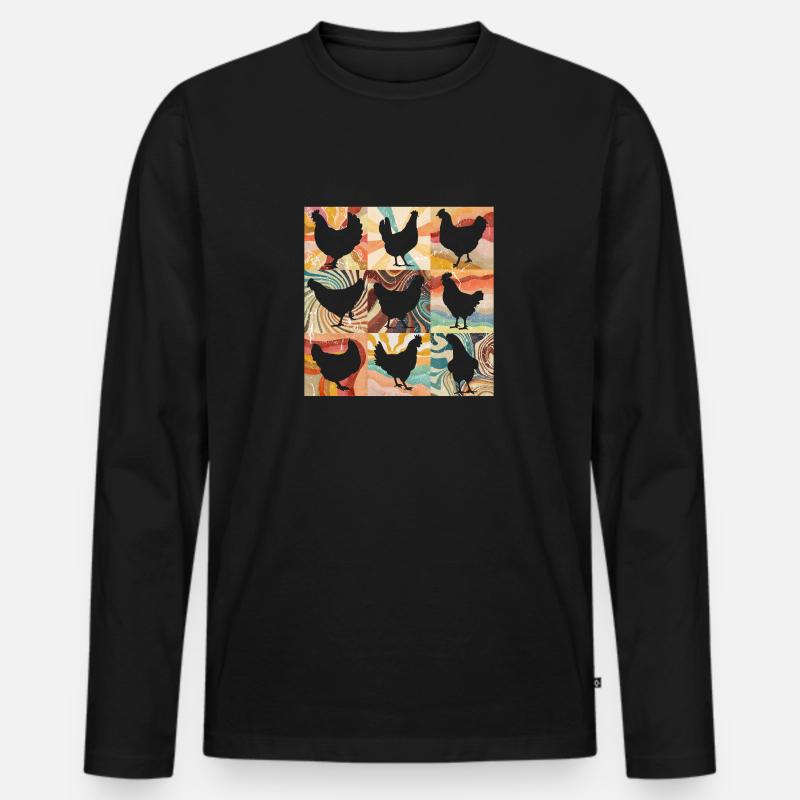 Blumen Retro Huhn - Männer Premium Bio Langarmshirt - Schwarz