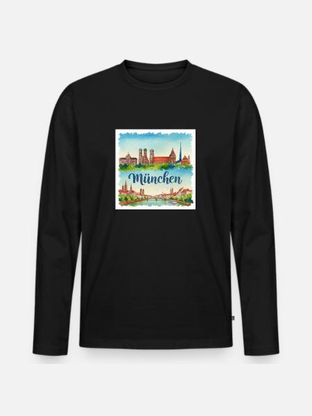 München Aquarell - Männer Premium Bio Langarmshirt - Schwarz