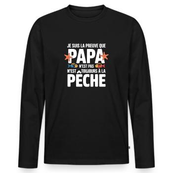 Papa Pêche Pêcheur Bébé Nourrisson Naissance - T-shirt manches longues Premium bio Homme - noir - Devant - Nico (187cm)