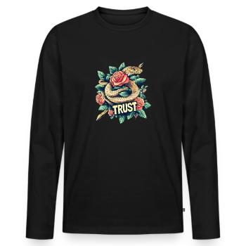 Trust – Snake & Roses. - Men's Premium Organic Long Sleeve Shirt - black - Front - Nico (187cm)
