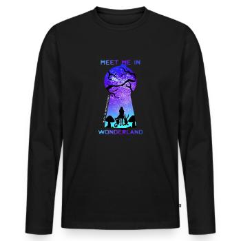 Treffen Sie mich im Wunderland - Männer Premium Bio Langarmshirt - Schwarz - Vorne - Nico (187cm)