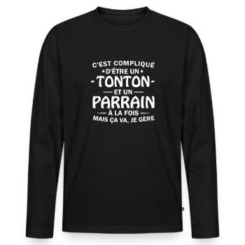 tonton et un parrain à la fois - T-shirt manches longues Premium bio Homme - noir - Devant - Nico (187cm)