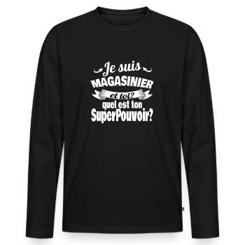 je suis magasinier - T-shirt manches longues Premium bio Homme - noir - Devant - Nico (187cm)