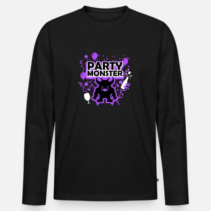 Partymonster lila - Männer Premium Bio Langarmshirt - Schwarz
