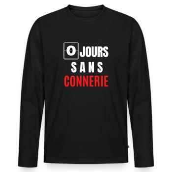 zéro jours sans connerie - T-shirt manches longues Premium bio Homme - noir - Devant - Nico (187cm)