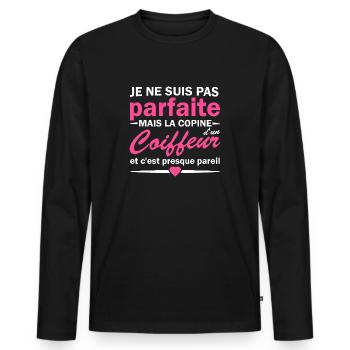 pas parfaite mais copine d'un coiffeur - T-shirt manches longues Premium bio Homme - noir - Devant - Nico (187cm)
