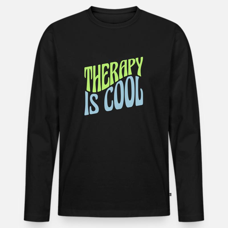therapy is cool Zitat - Männer Premium Bio Langarmshirt - Schwarz