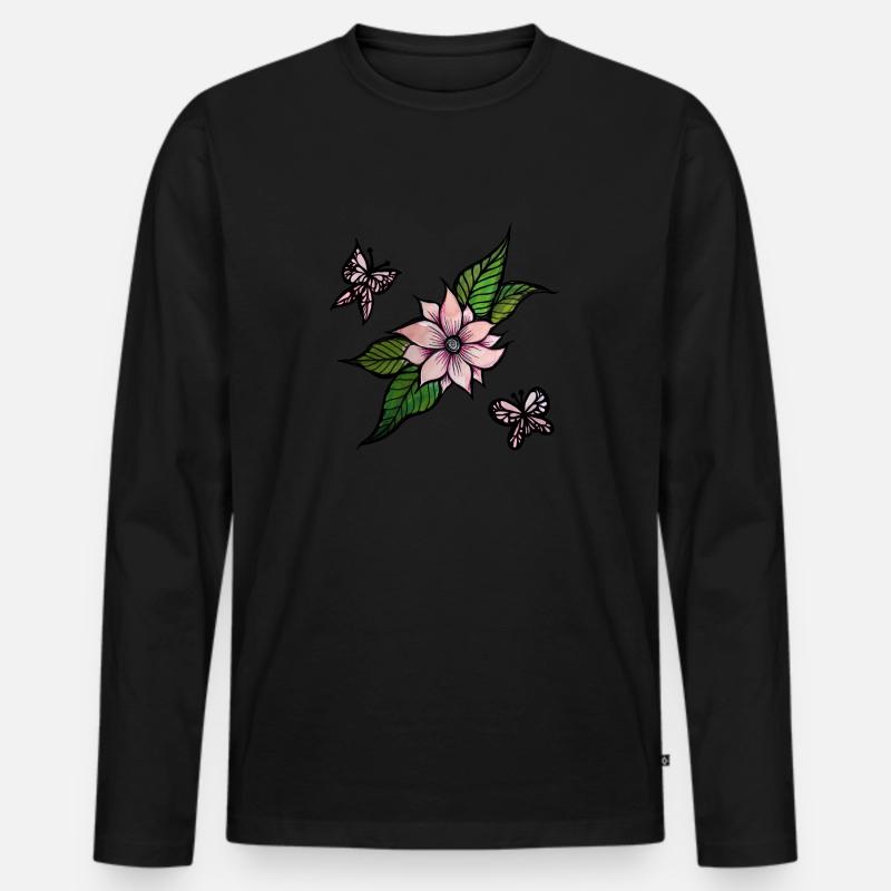 Blumen und Schmetterlinge - Männer Premium Bio Langarmshirt - Schwarz