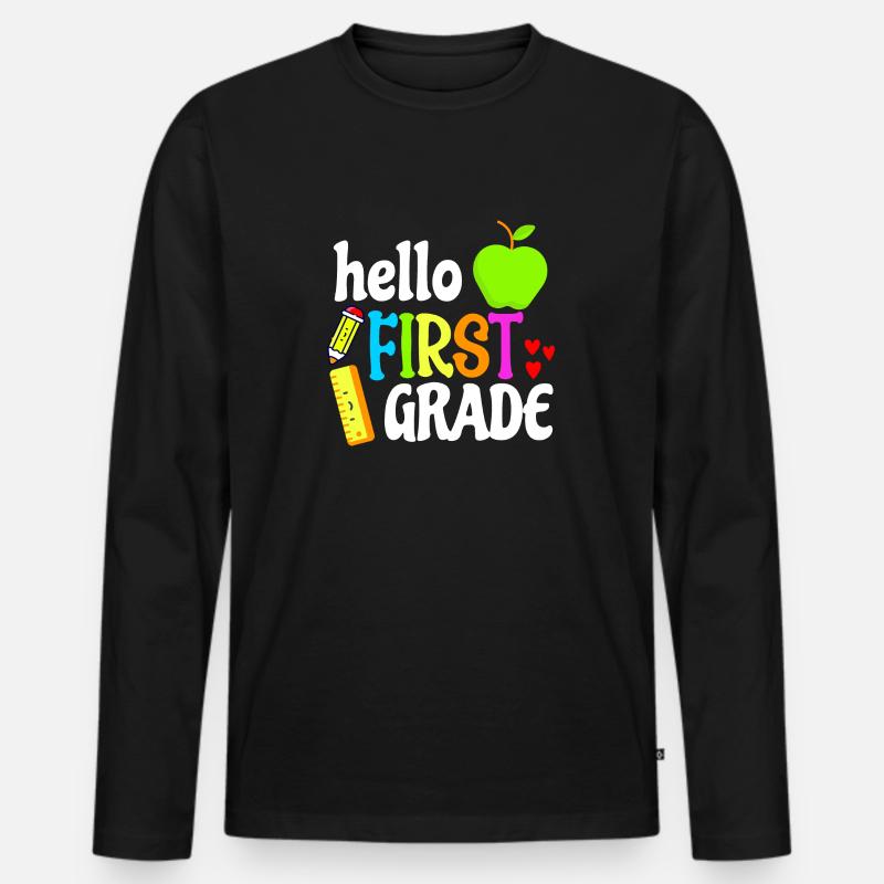 Hallo Erstklässler-Lehrer-Geschenkshirt - Männer Premium Bio Langarmshirt - Schwarz