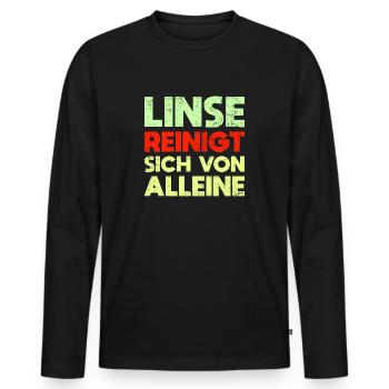 Linse Reinigt Sich Von Alleine - Männer Premium Bio Langarmshirt - Schwarz - Vorne - Nico (187cm)