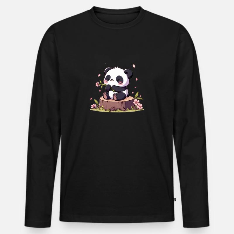 Panda auf Baumstumpf - Männer Premium Bio Langarmshirt - Schwarz