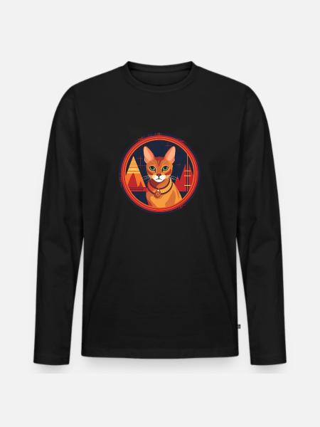 Chat d’Abyssinie Boho Elements, Chats - T-shirt manches longues Premium bio Homme - noir