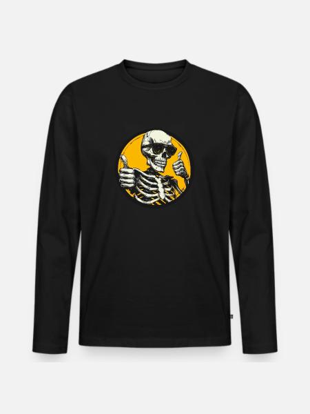 Skelett mit Daumen hoch - Männer Premium Bio Langarmshirt - Schwarz