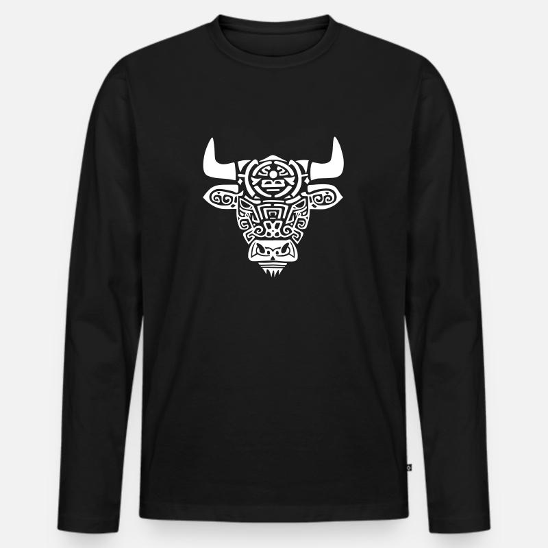 Stierkopf - Urwüchsige Kraft - Männer Premium Bio Langarmshirt - Schwarz