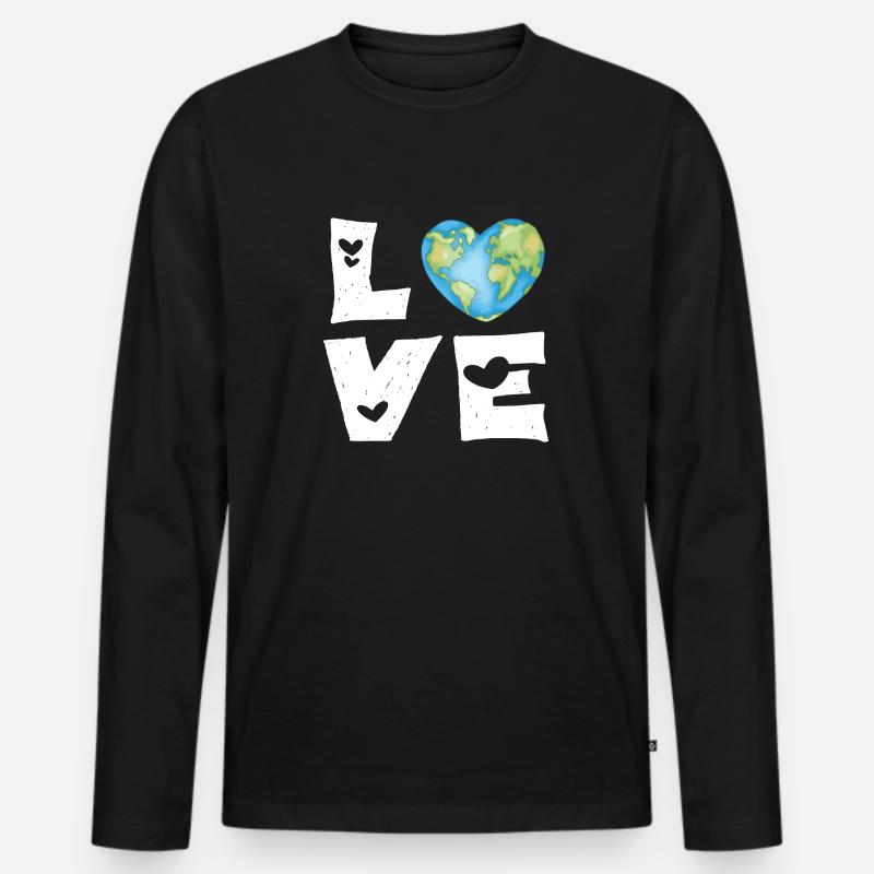 Liebe Erde Herz - Männer Premium Bio Langarmshirt - Schwarz