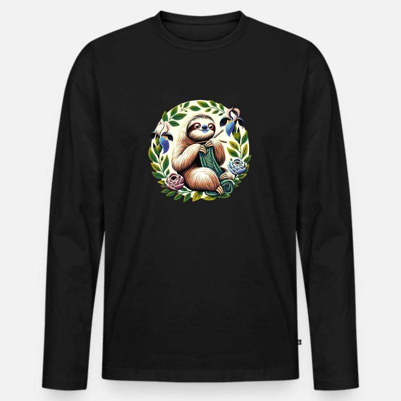 Faultier stricken - Männer Premium Bio Langarmshirt - Schwarz