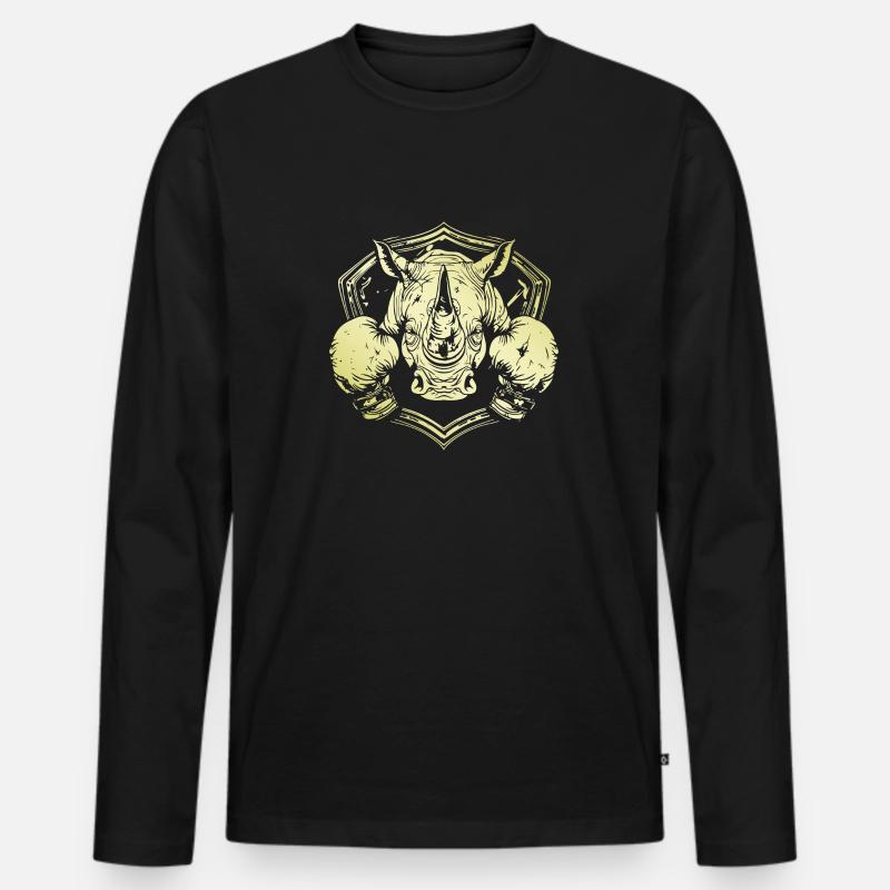 Nashorn Boxer - Männer Premium Bio Langarmshirt - Schwarz