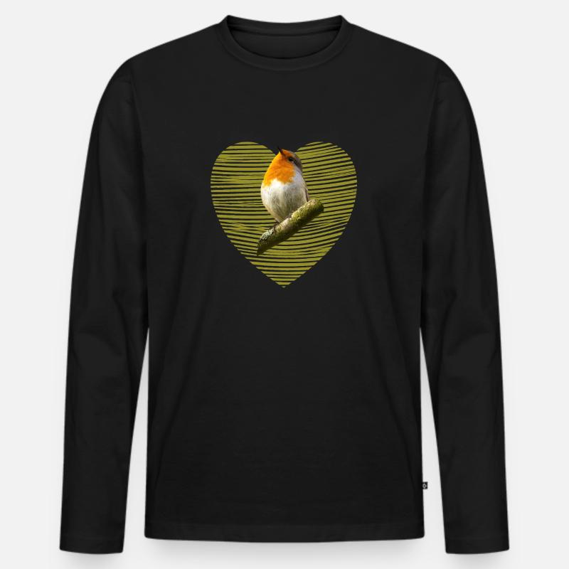 Rotkehlchen Vogel - Männer Premium Bio Langarmshirt - Schwarz