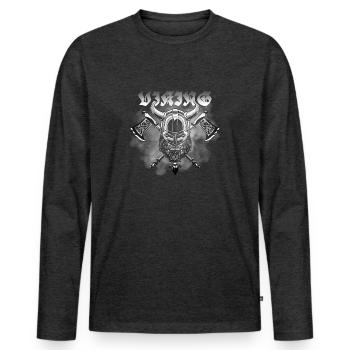 Viking - Northman motiv with two axes - Männer Premium Bio Langarmshirt - Anthrazit meliert - Vorne - Nico (187cm)