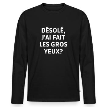 les gros yeux - T-shirt manches longues Premium bio Homme - noir - Devant - Nico (187cm)