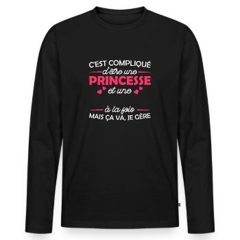 princesse et / cadeau femme personnalisé - T-shirt manches longues Premium bio Homme - noir - Devant - Nico (187cm)