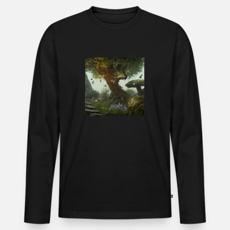 Magischer Wald - Männer Premium Bio Langarmshirt - Schwarz