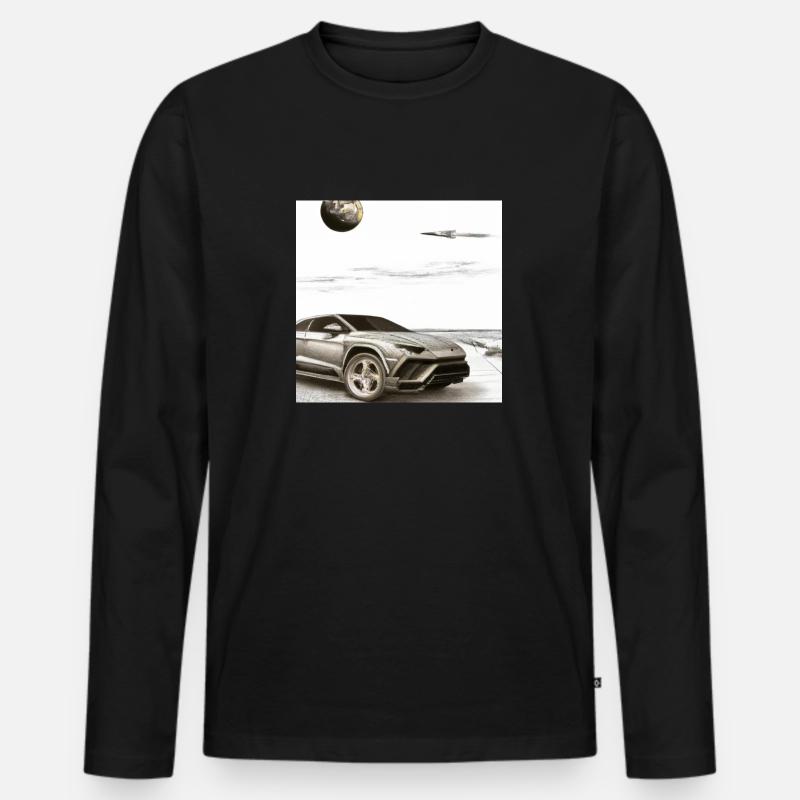 SUV am Strand - Männer Premium Bio Langarmshirt - Schwarz