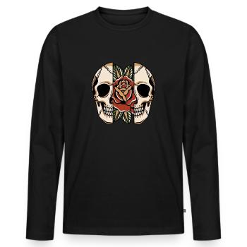 Crâne fendu fendu de style tatouage avec rose - T-shirt manches longues Premium bio Homme - noir - Devant - Nico (187cm)