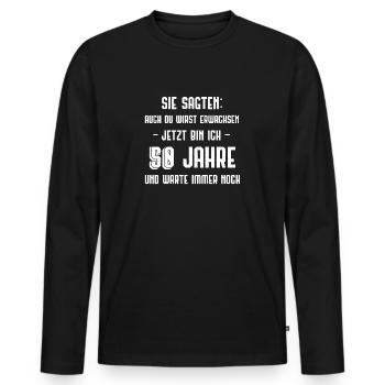 50 ans - 50 ans - T-shirt manches longues Premium bio Homme - noir - Devant - Nico (187cm)