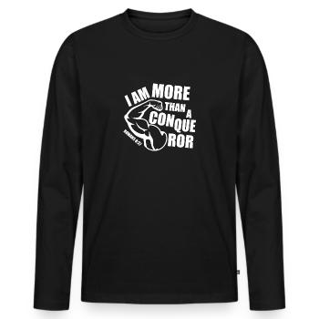 Mehr als ein Eroberer - Männer Premium Bio Langarmshirt - Schwarz - Vorne - Nico (187cm)