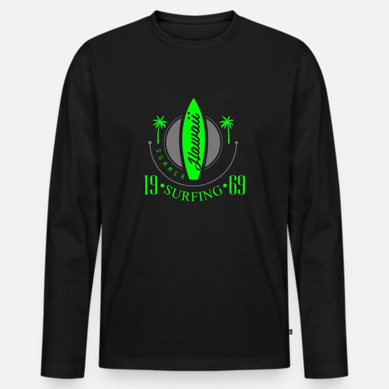 Surfing | Hawaii, Urlaub | Freizeitomode Bstyled - Männer Premium Bio Langarmshirt - Schwarz