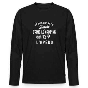 humour fille simple - camping et apéro - T-shirt manches longues Premium bio Homme - noir - Devant - Nico (187cm)