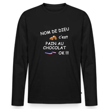 C'est pain au chocolat ok ?! - T-shirt manches longues Premium bio Homme - noir - Devant - Nico (187cm)