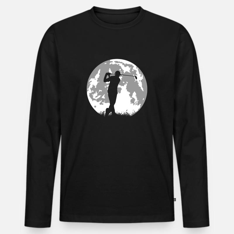 Vollmond und Golfspieler - Golf - Männer Premium Bio Langarmshirt - Schwarz