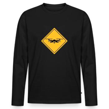Drone with warning sign Drone flyer - Men's Premium Organic Long Sleeve Shirt - black - Front - Nico (187cm)