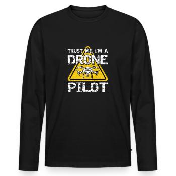 Drone with warning sign Drone flyer - Men's Premium Organic Long Sleeve Shirt - black - Front - Nico (187cm)