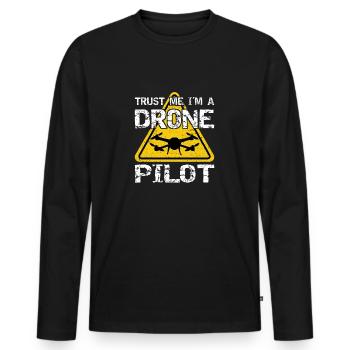 Drone with warning sign Drone flyer - Men's Premium Organic Long Sleeve Shirt - black - Front - Nico (187cm)