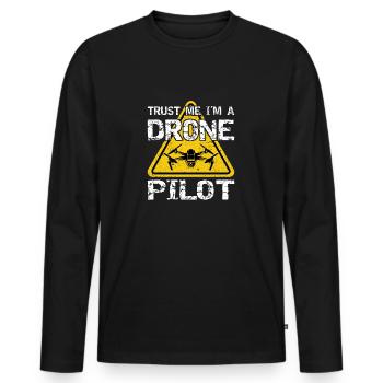 Drone with warning sign Drone flyer - Men's Premium Organic Long Sleeve Shirt - black - Front - Nico (187cm)