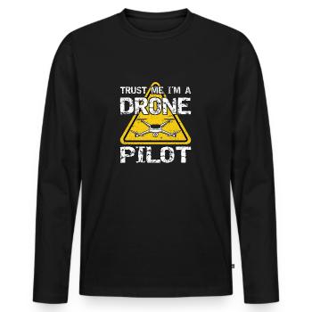 Drone with warning sign Drone flyer - Men's Premium Organic Long Sleeve Shirt - black - Front - Nico (187cm)