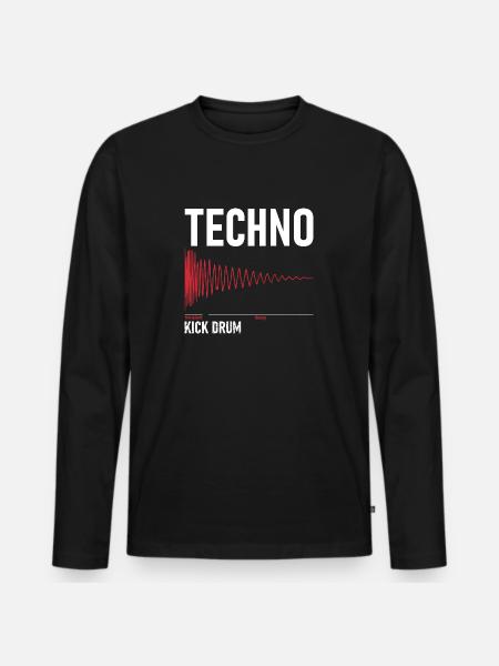 Techno - Kick Drum - Männer Premium Bio Langarmshirt - Schwarz