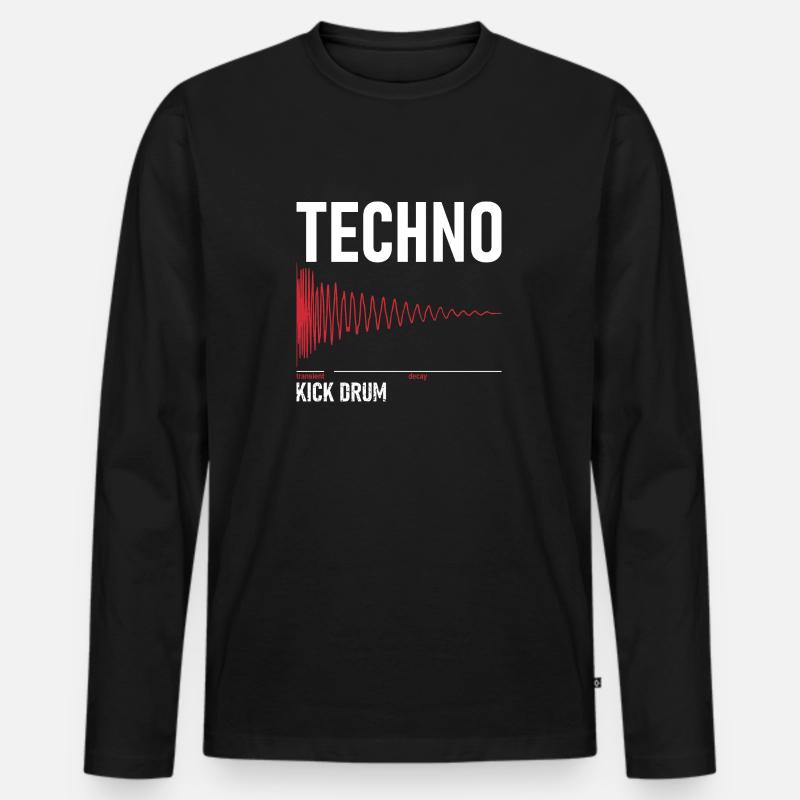 Techno - Kick Drum - Männer Premium Bio Langarmshirt - Schwarz