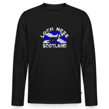 Grunge Nessie Loch Ness Scotland Flag - Men's Premium Organic Long Sleeve Shirt - black - Front - Nico (187cm)